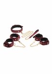 6-Delige Fluwelen Bordeauxrode Bondageset met Manchetten, Halsband en Riem