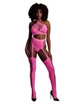 Two Piece with Crop Top and Stockings - Pink - XS/XL XS-XL