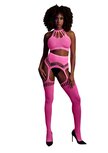 Two Piece with Crop Top and Stockings - Pink - XS/XL XS-XL
