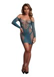 Long-Sleeved Net Mini Dress - One Size - Ocean Deep XS - XL