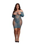 Long-Sleeved Net Mini Dress - Queen Size - Ocean Deep XL - XXXXL