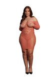 Long-Sleeved Net Mini Dress - Queen Size - Sunset Glow XL - XXXXL