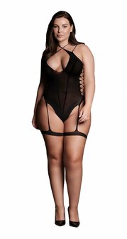 Metis XVI - Body met Jarretels en Gekruiste Halslijn - Plus Size Queen Size