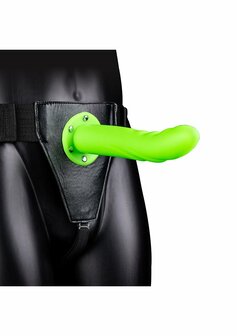 Glow in the Dark Getextureerde Gebogen Holle Strap-On - 20 cm