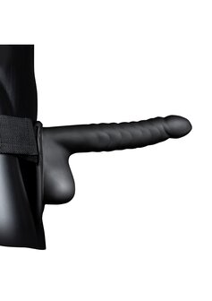 Geribbelde Holle Strap-On met Ballen - 21 cm