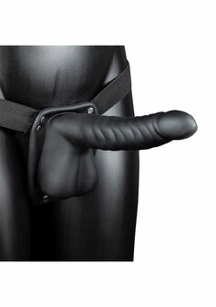 Geribbelde Holle Strap-On met Ballen - 21 cm