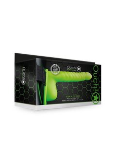 Glow in the Dark Geribbelde Holle Strap-On met Ballen - 21 cm