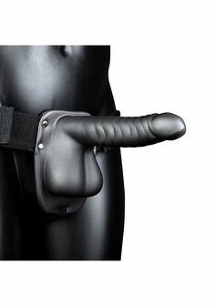 Geribbelde Holle Strap-On met Ballen - 21 cm