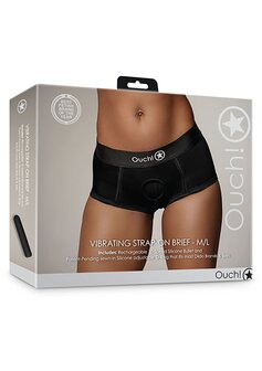 Vibrating Strap-on Brief - Black - M/L M/L