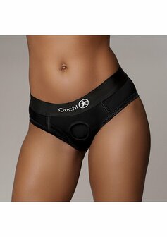 Vibrating Strap-on High-cut Brief - Black - M/L M/L