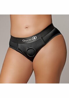 Vibrating Strap-on High-cut Brief - Black - XL/XXL XL/XXL