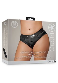 Vibrating Strap-on High-cut Brief - Black - XL/XXL XL/XXL