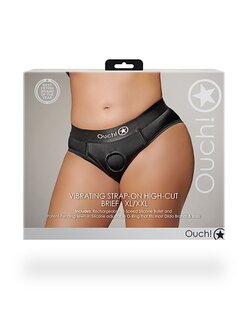 Vibrating Strap-on High-cut Brief - Black - XL/XXL XL/XXL