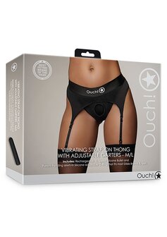 Vibrating Strap-on Thong, Adjustable Garters - Black - M/L M/L