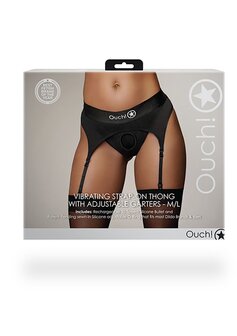 Vibrating Strap-on Thong, Adjustable Garters - Black - M/L M/L