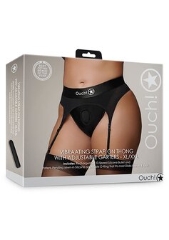 Vibrating Strap-on Thong, Adjustable Garters -Black-XL/XXL XL/XXL