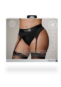 Vibrating Strap-on Thong, Adjustable Garters -Black-XL/XXL XL/XXL