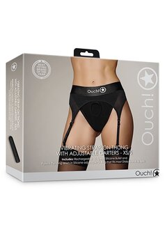 Vibrating Strap-on Thong, Adjustable Garters - Black - XS/S XS/S