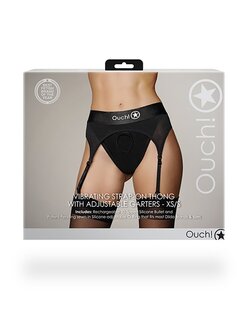 Vibrating Strap-on Thong, Adjustable Garters - Black - XS/S XS/S
