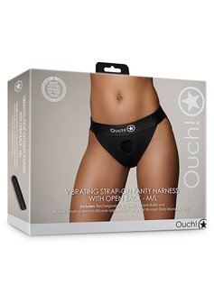 Vibrating Strap-on Panty Harness - Open Back - Black - M/L M/L