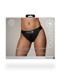 Vibrating Strap-on Panty Harness - Open Back - Black - M/L M/L