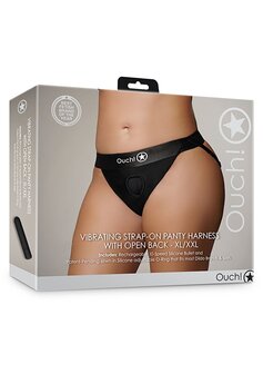 Vibrating Strap-on Panty Harness, Open Back - Black - XL/XXL XL/XXL