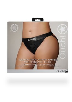 Vibrating Strap-on Panty Harness, Open Back - Black - XL/XXL XL/XXL