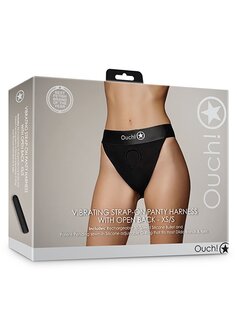 Vibrating Strap-on Panty Harness - Open Back - Black - XS/S XS/S