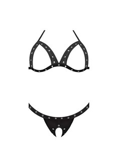 Aphrodite - Sexy Immitatieleren BH en G-String Set met Open-Cups en Open Kruis S/M
