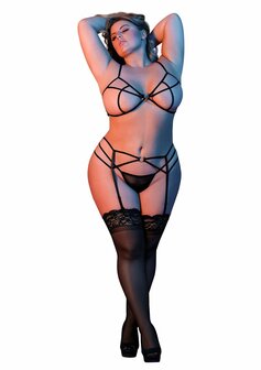 BH, Kousenband &amp; G-String Set met Ringen en Bandjes - M L/X