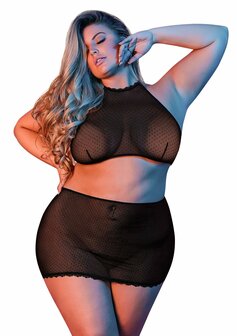 Polka Dot Mesh Halter &amp; Rok Set - XXL Queen Size