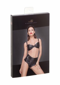 High waist wetlook shorts with handmade pleats  - Black XXXL