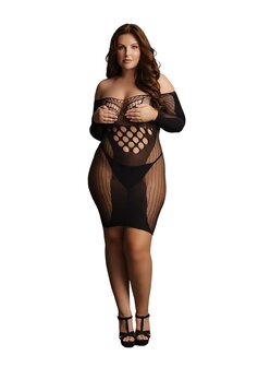 Mini Jurk met Lange Net Mouwen - Plus Size OSX
