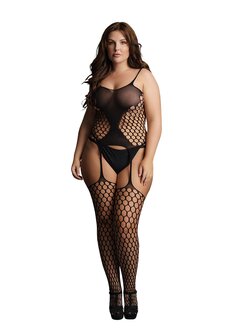 Jarretel Net Bodystocking met Grote Gaten - Plus Size OSX