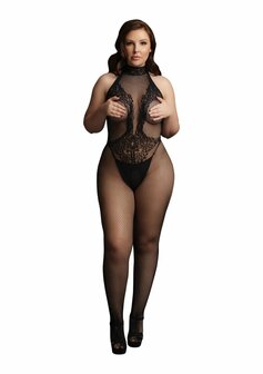 Bodystocking met Visnet en Kant - Plus Size OSX
