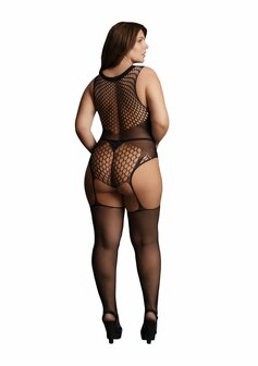 Contrast Grove Net Bodystocking met Jarretel - Plus Size OSX