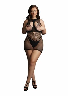 Duo Net Open Cup Mini Jurk - Plus Size OSX