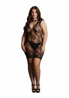 Kanten Mini Jurk met Hoge Nek - Plus Size OSX