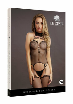 Jarretel Visnet Choker Bodystocking - One Size O/S