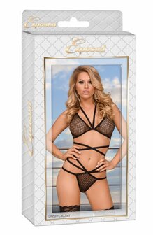 Strappy Bra &amp; Thong Set - Black Queen Size