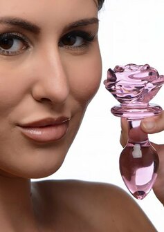 Pink Rose - Glass Butt Plug - Medium