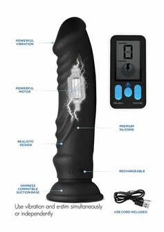 Vibrating and E-Stim Silicone Dildo + Remote Control