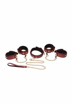6-Delige Bordeauxrode Bondageset met Manchetten, Halsband en Riem