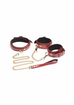 6-Delige Bordeauxrode Bondageset met Manchetten, Halsband en Riem