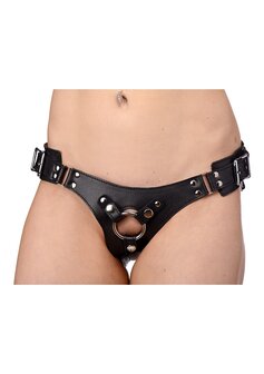 Leather Corset Back Strap On Dildo Harness - Black