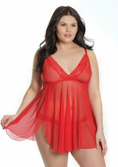 Trim Babydoll en String - Plus Size Queen Size