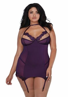 Microfiber &amp; Mesh Kousenband Slip - Plus Size Queen Size