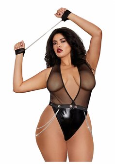 Halterteddy van Imitatieleer met Diepe V-Hals - Plus Size OSQ
