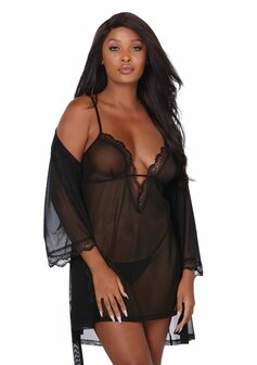 Set van Stretch Mesh Nachthemd en Badjas L