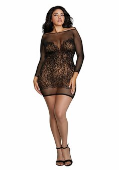 Naadloos Visnet &amp; Kanten Nachthemd - Plus Size Queen Size